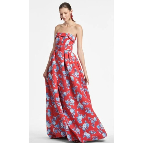 Sachin + Babi Dresses & Skirts - SACHIN + BABI Dress Size 10 Evening Gown Brielle Red Blue Floral Strapless